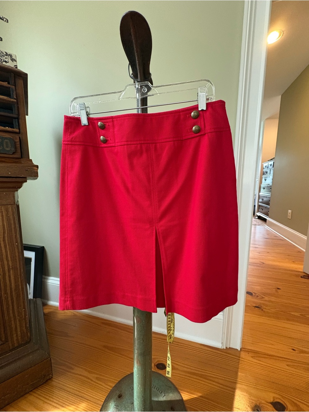 Talbots Red Pencil Skirt with Decorative Buttons